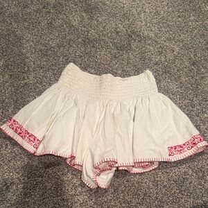 Free People White Shorts with Pink Embroidery